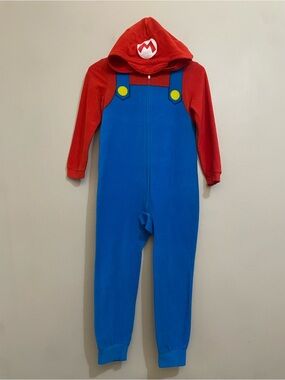 Nintendo Super Mario Red & Blue Kids Fleece Hoodie Onesie – Size Small (6) EUC